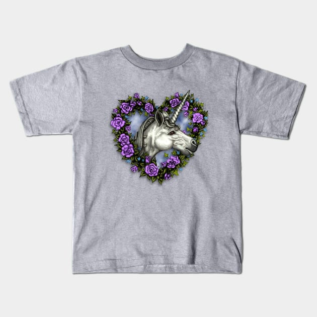 Unicorn Floral Heart Kids T-Shirt by TAS Illustrations and More